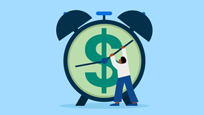 clock with dollar sign and man moving hands